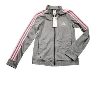 Adidas Jacket Womens Small Gray 3-Stripes Track Full Zip Pink Athletic HF0490